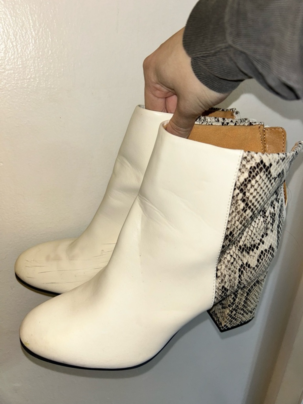SHEIN White Ankle Boots with Snake-Print Block Heel